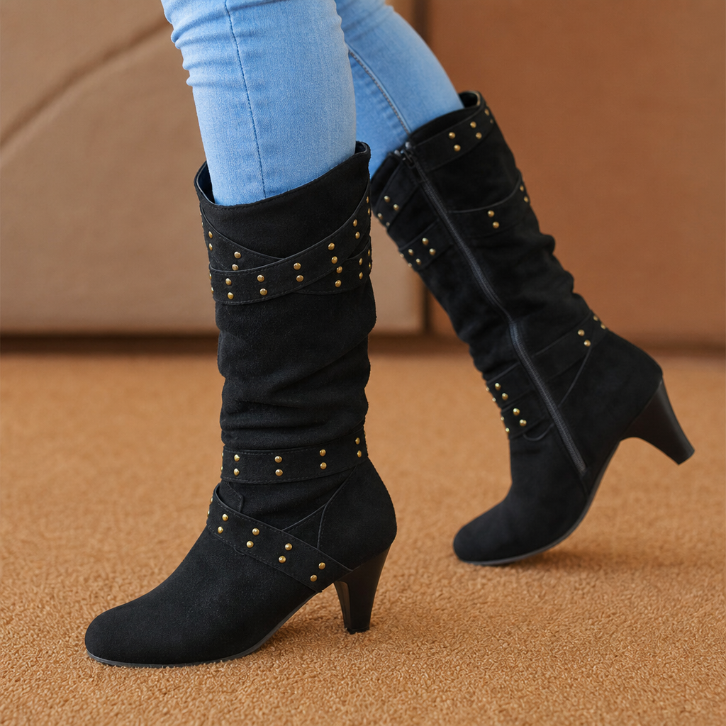 Damen Stiefeletten mit lässigem Schlupfdesign und Nieten | A&B - 12 - Annoboutique