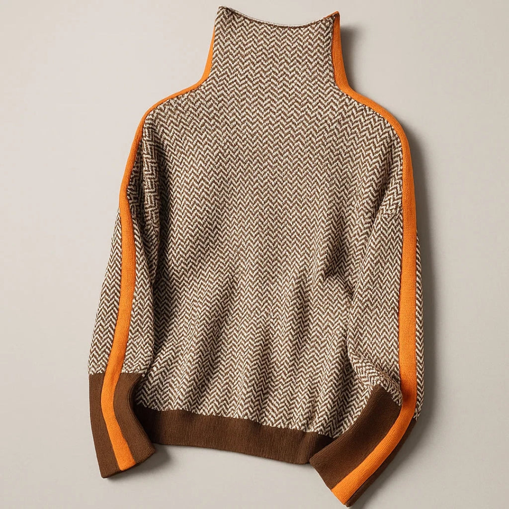 Pullover Damen mit modernem Stehkragen und kontrastierenden Ärmeln | A&B - 3 - Annoboutique
