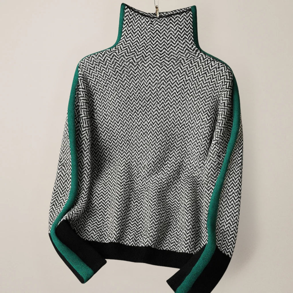 Pullover Damen mit modernem Stehkragen und kontrastierenden Ärmeln | A&B - 5 - Annoboutique