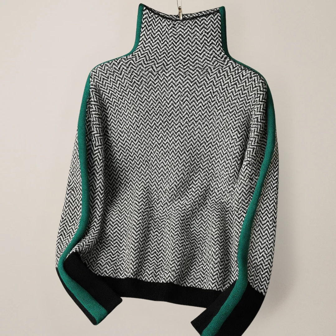 Pullover Damen mit modernem Stehkragen und kontrastierenden Ärmeln | A&B - 5 - Annoboutique