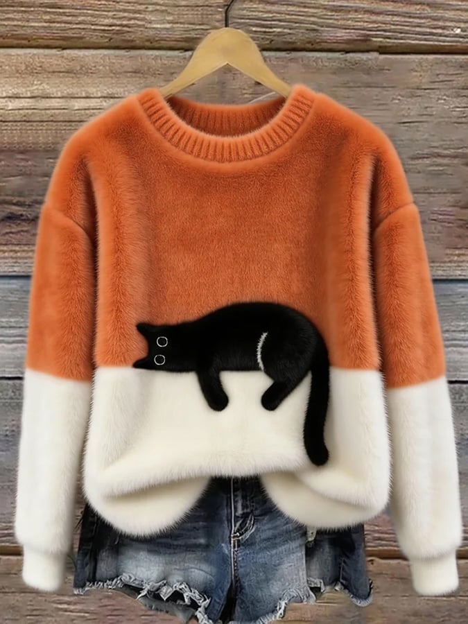 Damenpullover mit verspieltem Katzenmotiv und lockerer Passform | A&B - 1 - Annoboutique