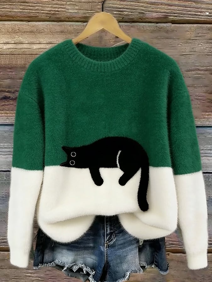 Damenpullover mit verspieltem Katzenmotiv und lockerer Passform | A&B - 4 - Annoboutique