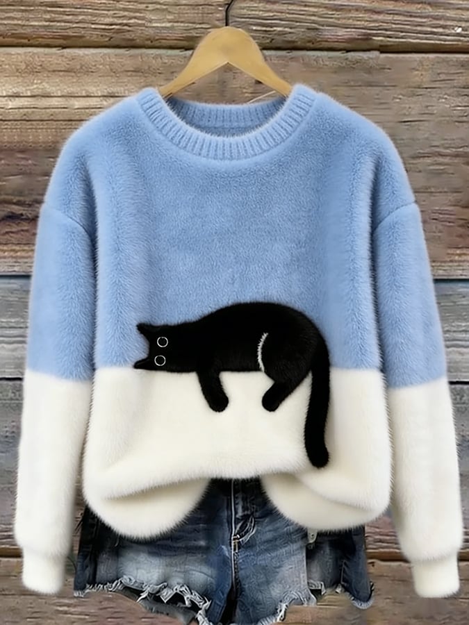 Damenpullover mit verspieltem Katzenmotiv und lockerer Passform | A&B - 6 - Annoboutique