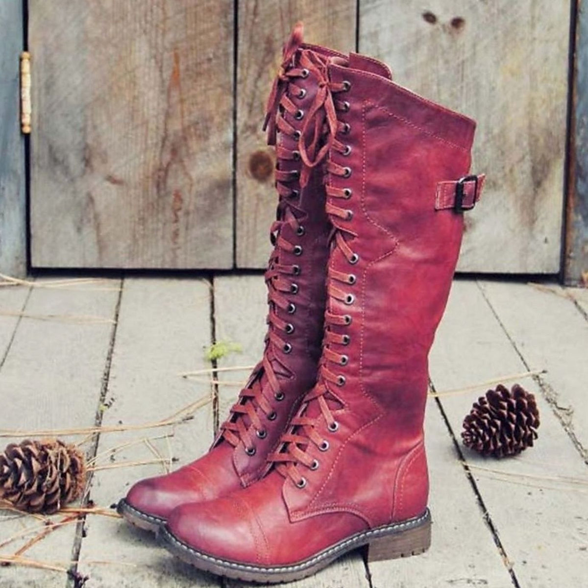 Damen Boots mit hohem Schaft und verstellbarer Schnürung | A&B - 2 - Annoboutique