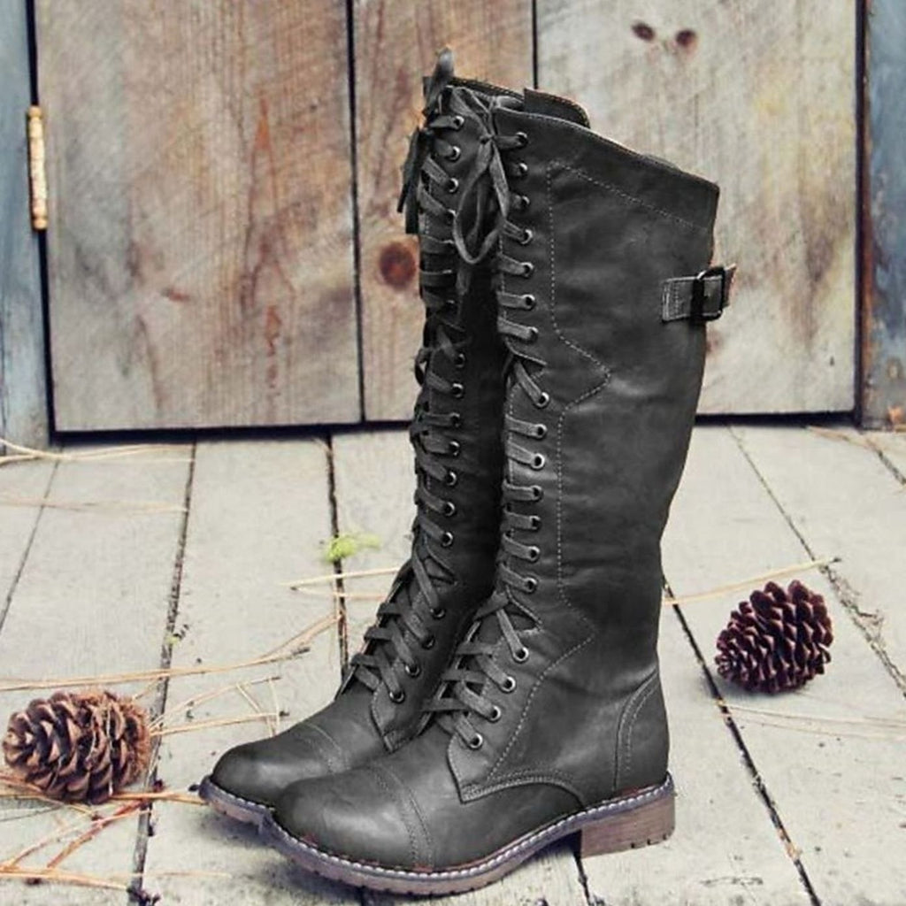Damen Boots mit hohem Schaft und verstellbarer Schnürung | A&B - 3 - Annoboutique