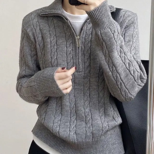 Pullover Damen mit Stehkragen und Reißverschluss | A&B - 3 - Annoboutique