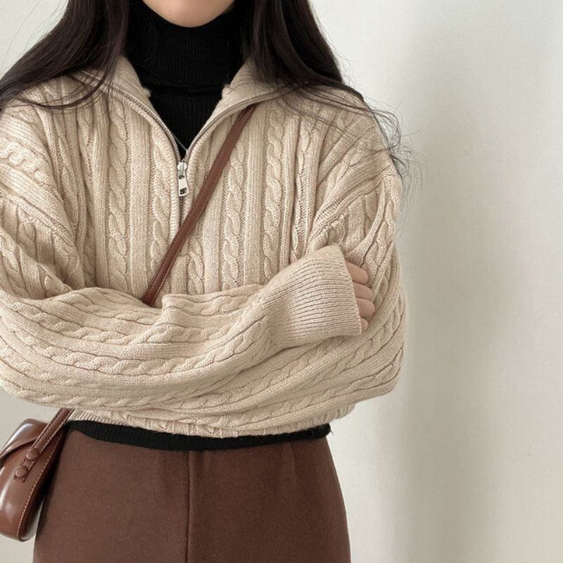 Pullover Damen mit Stehkragen und Reißverschluss | A&B - 4 - Annoboutique