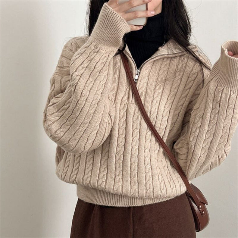 Pullover Damen mit Stehkragen und Reißverschluss | A&B - 5 - Annoboutique