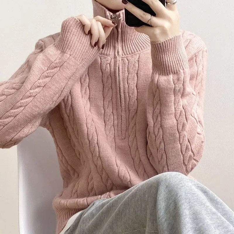 Pullover Damen mit Stehkragen und Reißverschluss | A&B - 6 - Annoboutique
