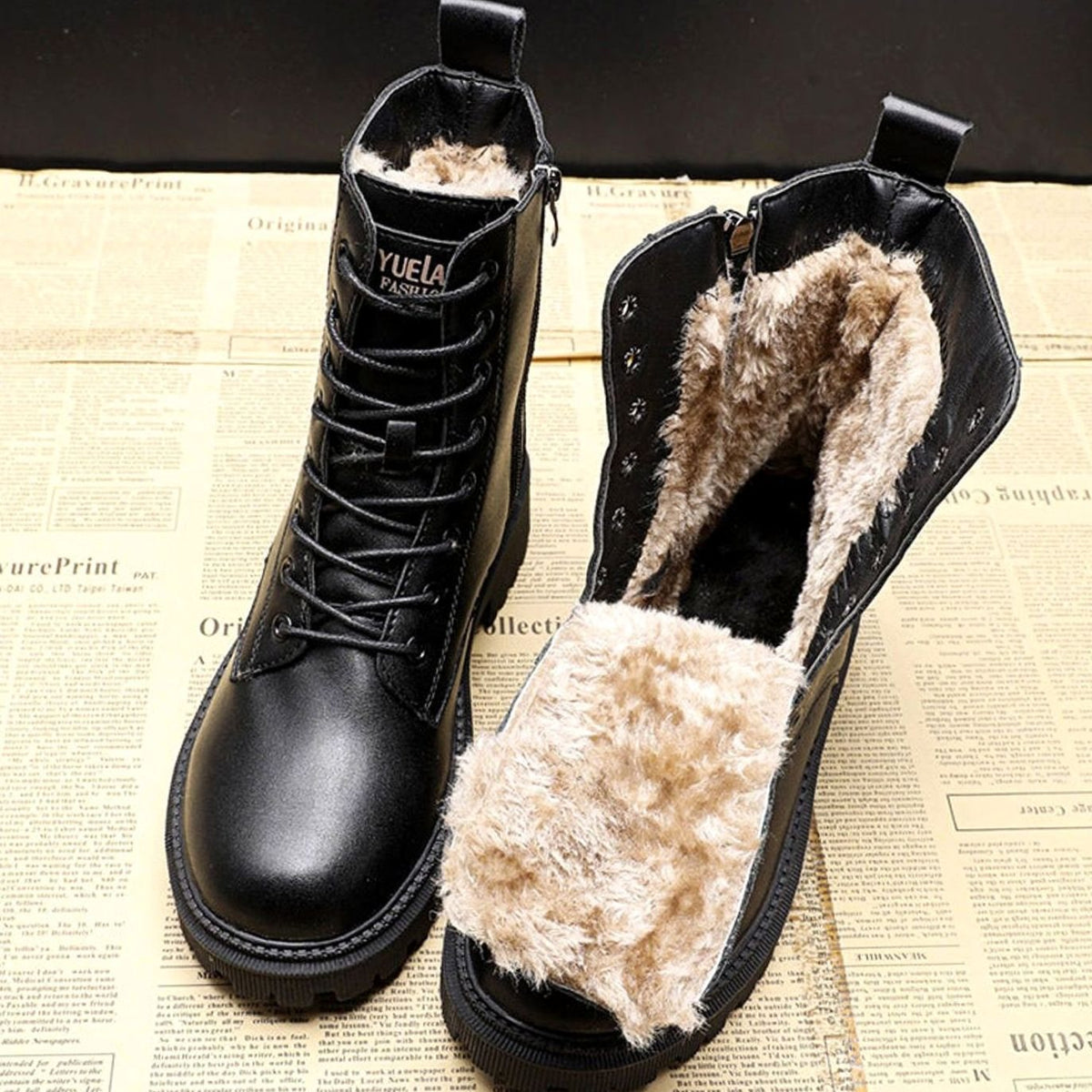 Damen Boots mit modischer Schnürung und praktischem Reißverschluss | A&B - 1 - Annoboutique