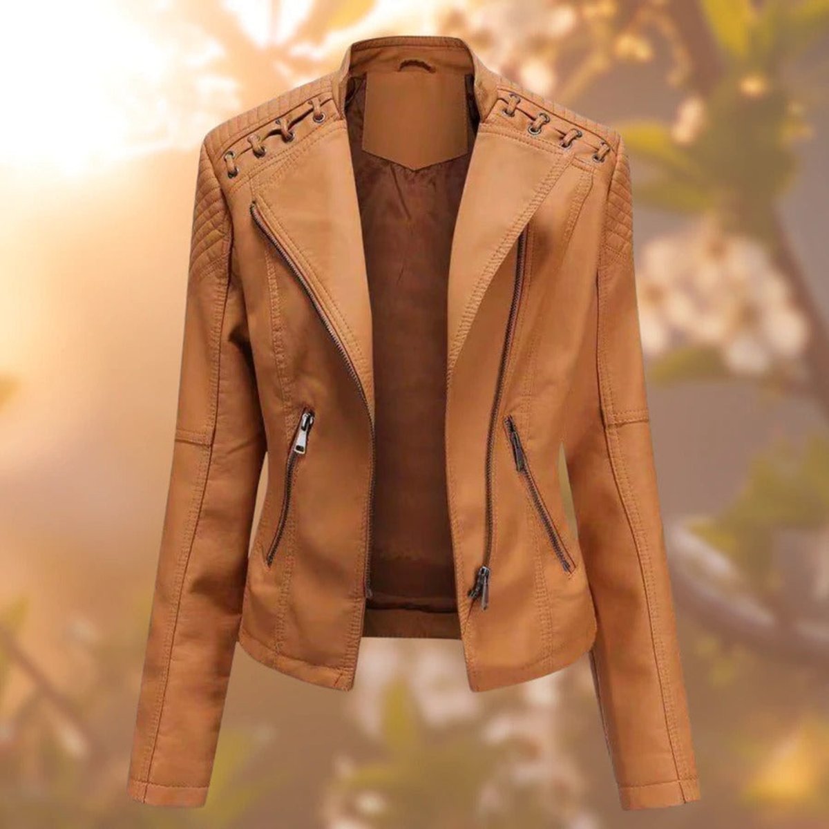 Damen Lederjacke mit asymmetrischem Reißverschluss und Schulterdetails | A&B - 3 - Annoboutique