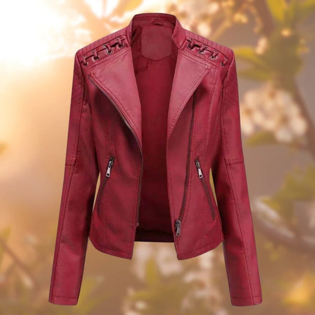Damen Lederjacke mit asymmetrischem Reißverschluss und Schulterdetails | A&B - 4 - Annoboutique