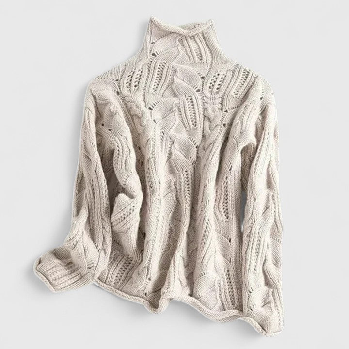 Pullover Damen mit Stehkragen und trendigem Kabelstrickdesign | A&B - 1 - Annoboutique