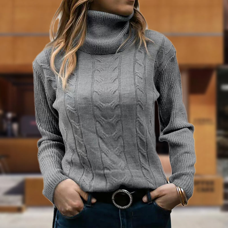 Pullover Damen mit Stehkragen und Kabelstrick | A&B - 4 - Annoboutique