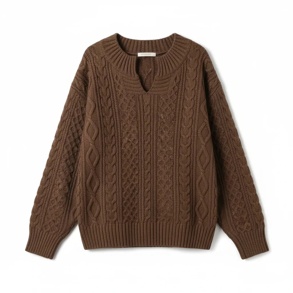 Pullover Damen mit V-Ausschnitt und strukturiertem Design | A&B - 5 - Annoboutique