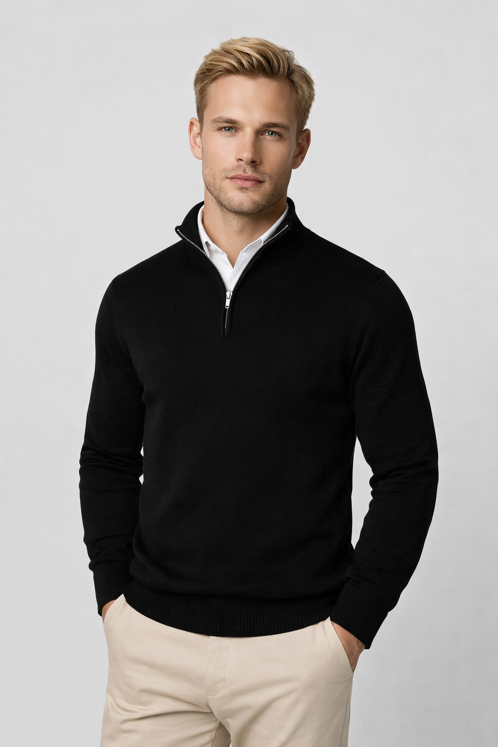 Pullover Herren mit Halbzip und hohem Kragen – Eleganter Schnitt | A&B - 2 - Annoboutique