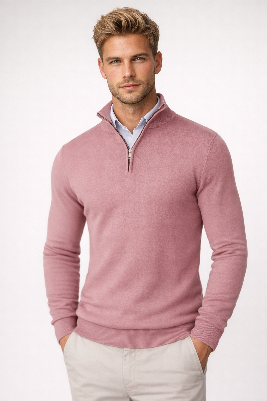 Pullover Herren mit Halbzip und hohem Kragen – Eleganter Schnitt | A&B - 3 - Annoboutique