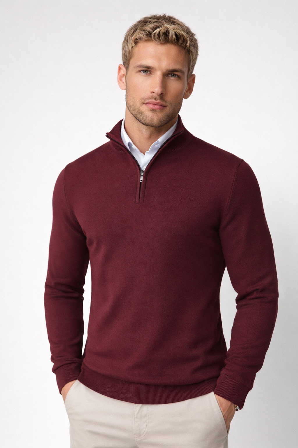 Pullover Herren mit Halbzip und hohem Kragen – Eleganter Schnitt | A&B - 4 - Annoboutique