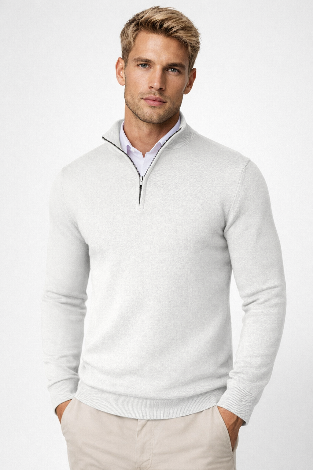 Pullover Herren mit Halbzip und hohem Kragen – Eleganter Schnitt | A&B - 5 - Annoboutique
