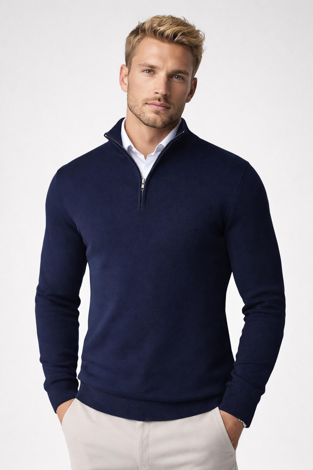 Pullover Herren mit Halbzip und hohem Kragen – Eleganter Schnitt | A&B - 6 - Annoboutique