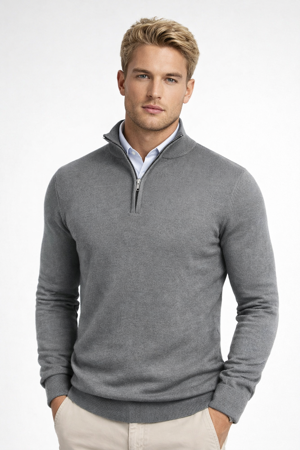 Pullover Herren mit Halbzip und hohem Kragen – Eleganter Schnitt | A&B - 7 - Annoboutique