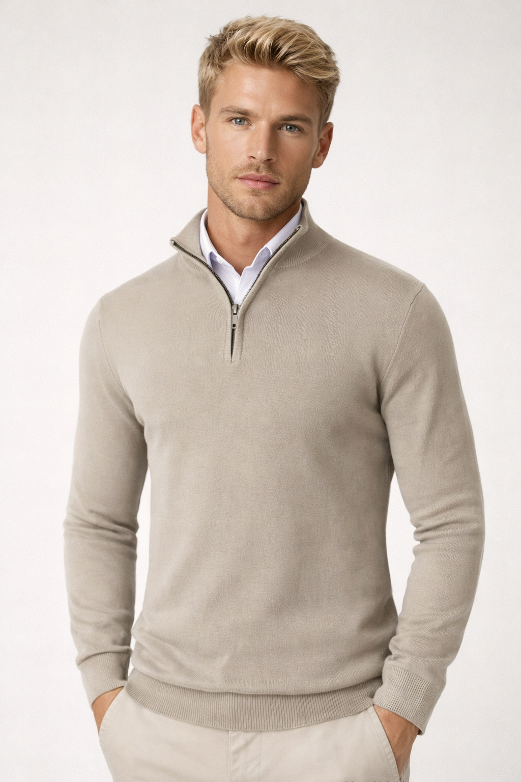 Pullover Herren mit Halbzip und hohem Kragen – Eleganter Schnitt | A&B - 8 - Annoboutique