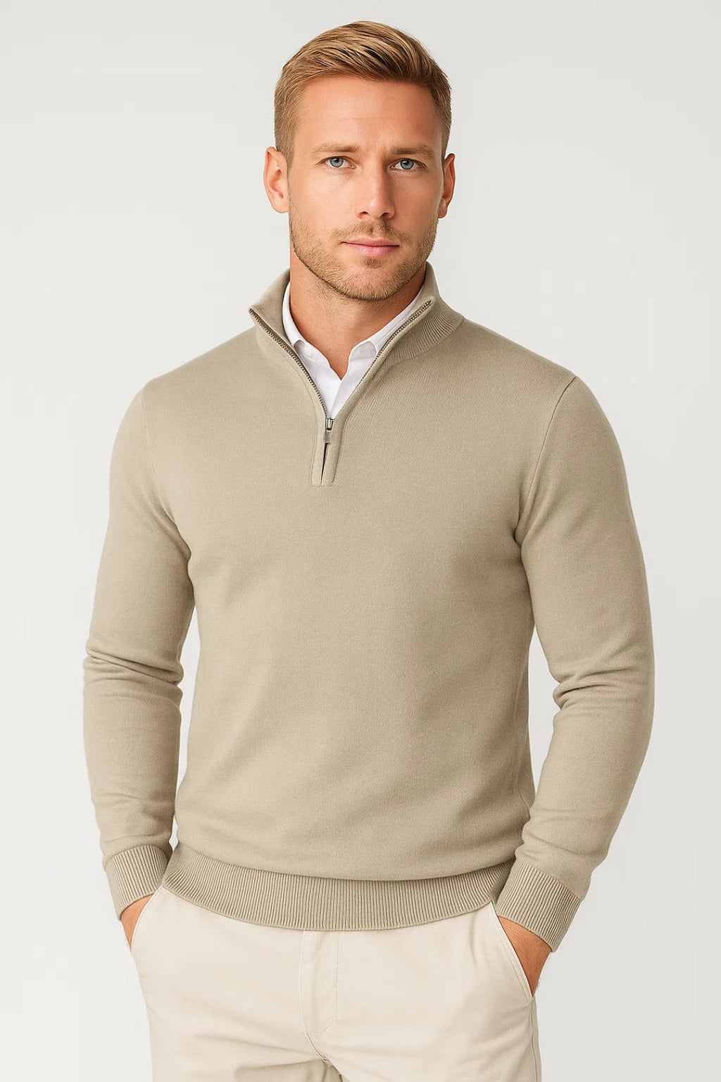 Pullover Herren mit Halbzip und hohem Kragen – Eleganter Schnitt | A&B - 9 - Annoboutique