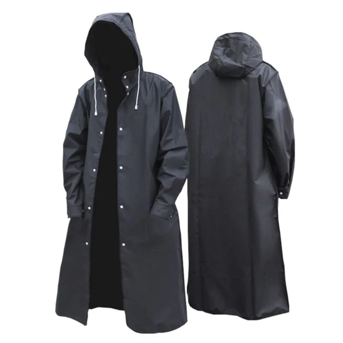 Langer Herren Regenmantel mit Kapuze und Druckknopfverschluss | A&B - 2 - Annoboutique