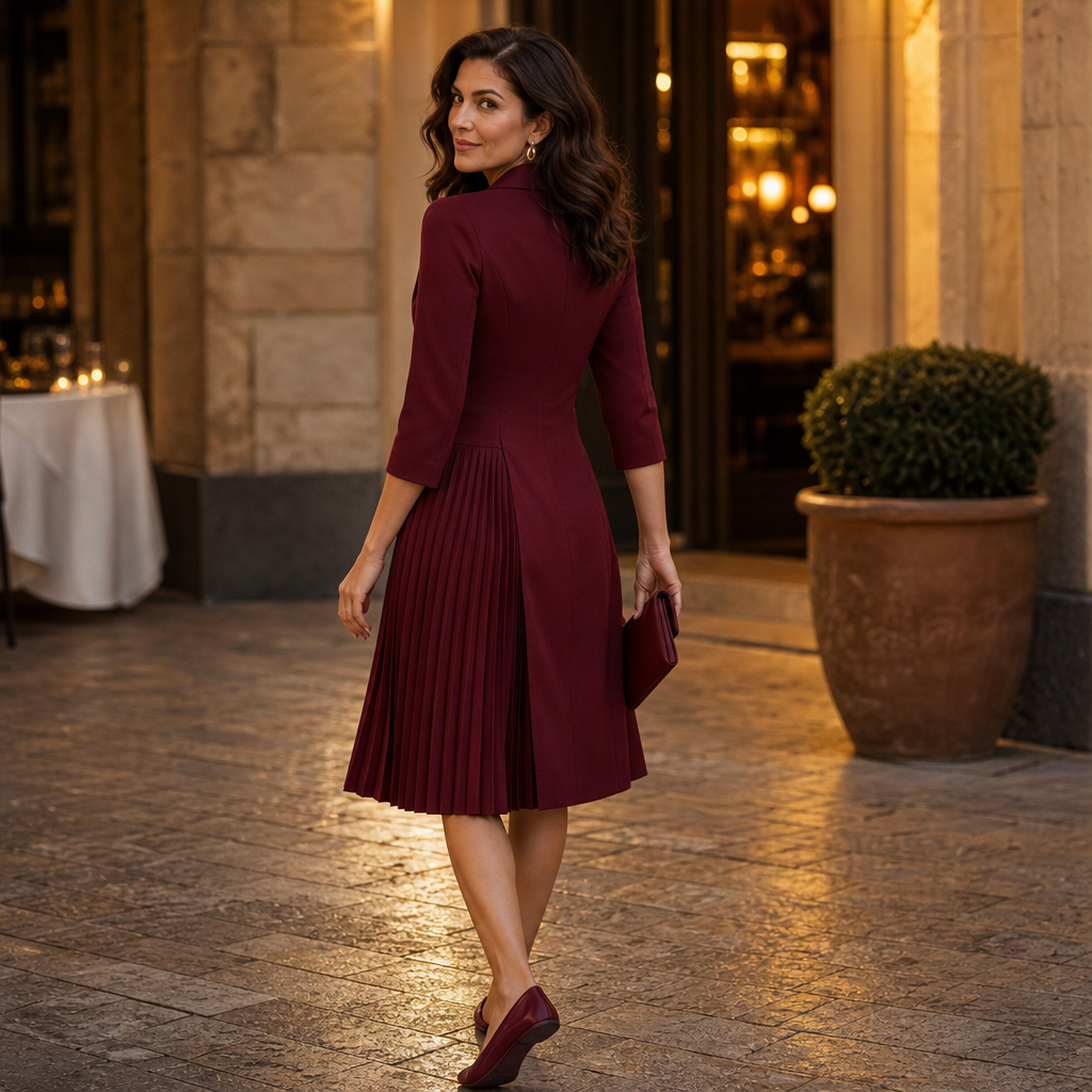 Kleid Damen mit tailliertem Blazer-Schnitt und Plisseerock | A&B - 5 - Annoboutique