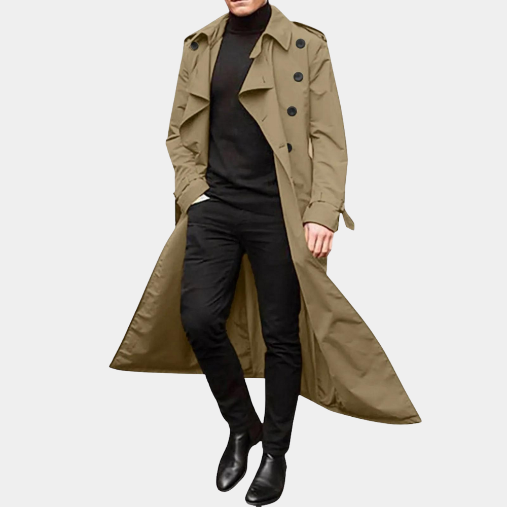 Trenchcoat Herren – Elegante Lange Jacke mit Gürtel | A&B - 1 - Annoboutique