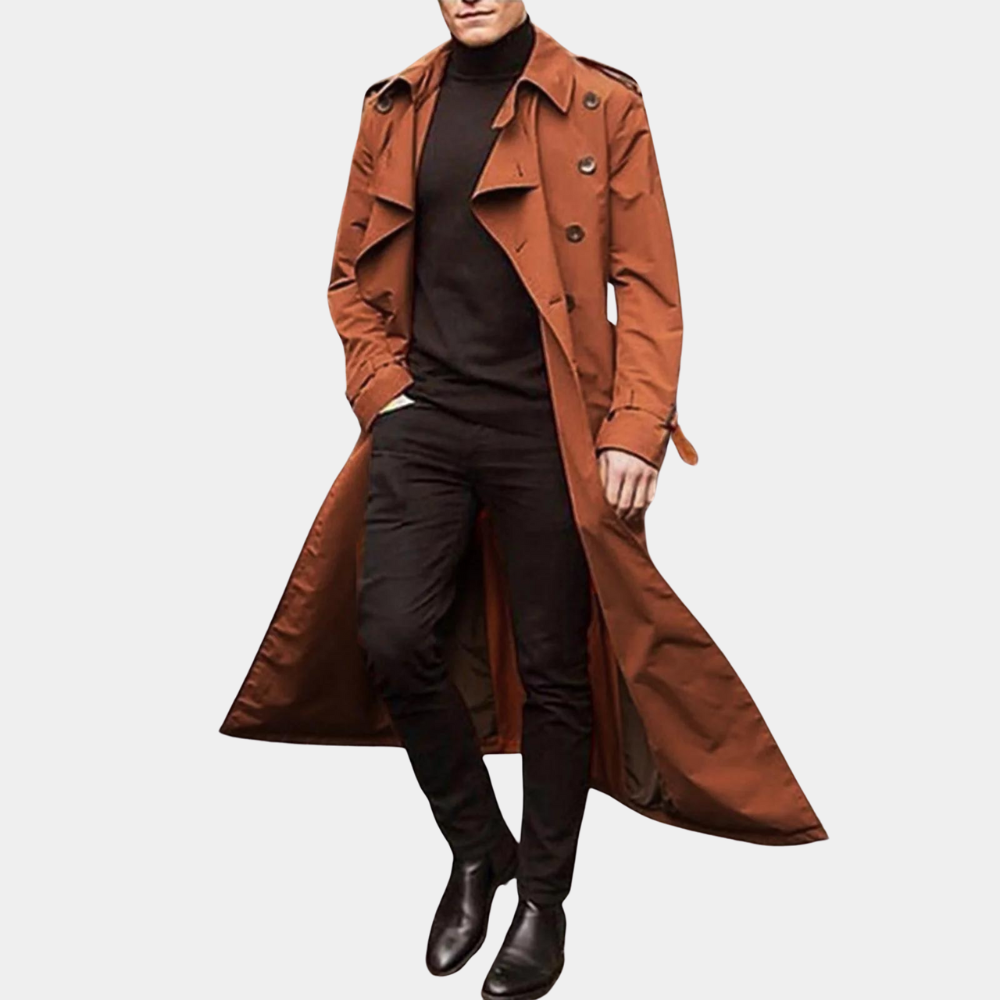 Trenchcoat Herren – Elegante Lange Jacke mit Gürtel | A&B - 5 - Annoboutique