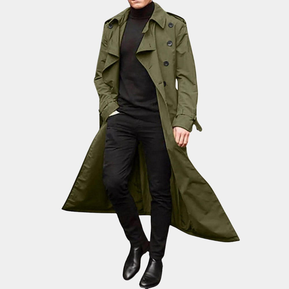 Trenchcoat Herren – Elegante Lange Jacke mit Gürtel | A&B - 6 - Annoboutique