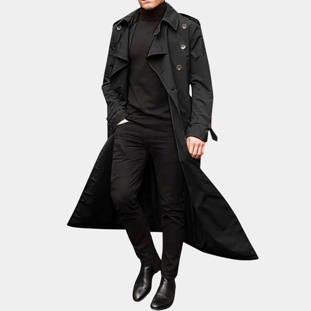 Trenchcoat Herren – Elegante Lange Jacke mit Gürtel | A&B - 7 - Annoboutique
