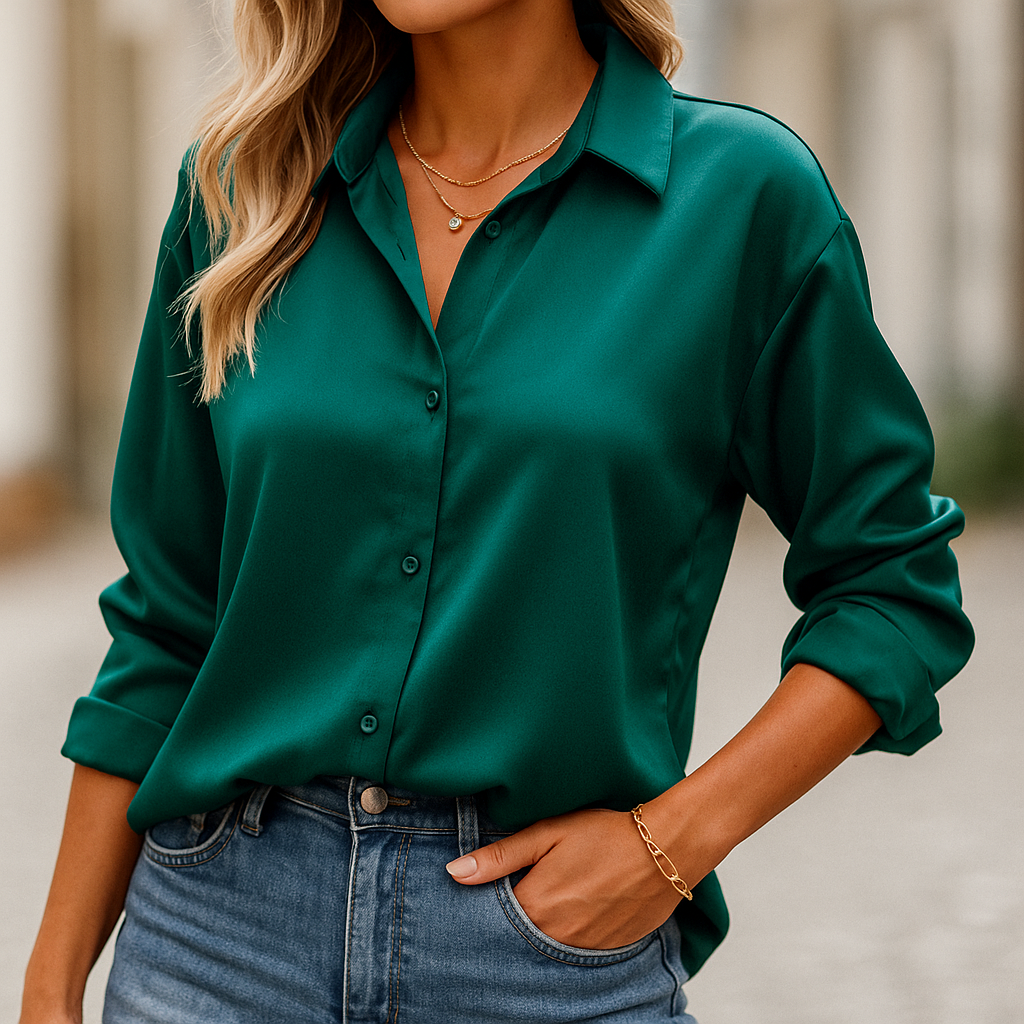 Bluse Damen mit klassischem Schnitt und langen Ärmeln | A&B - 3 - Annoboutique