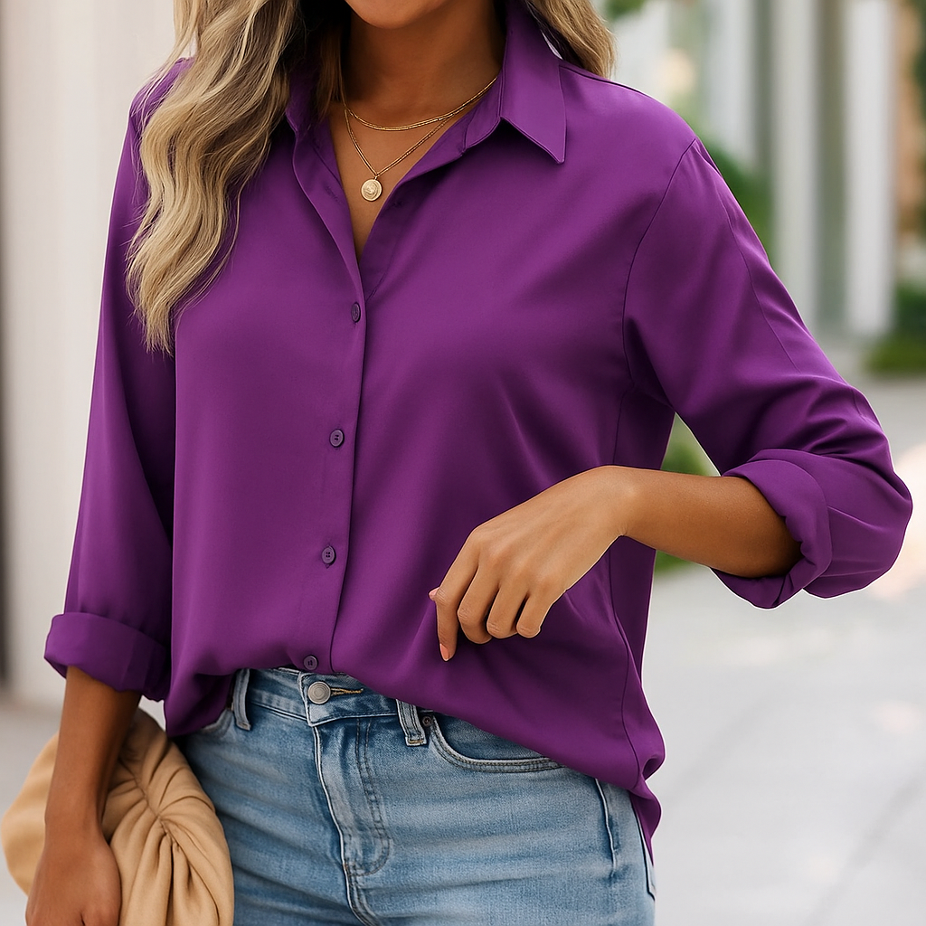 Bluse Damen mit klassischem Schnitt und langen Ärmeln | A&B - 5 - Annoboutique