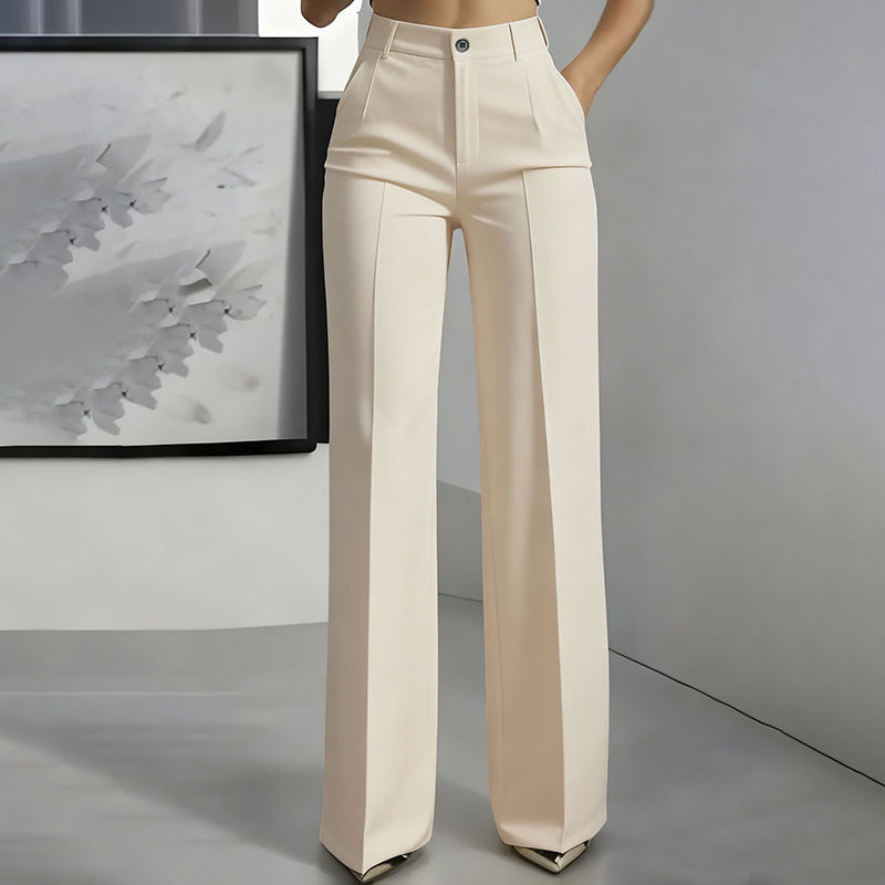 Hoch taillierte Damen-Anzughose mit weitem Bein und Knopfverschluss | A&B - 2 - Annoboutique