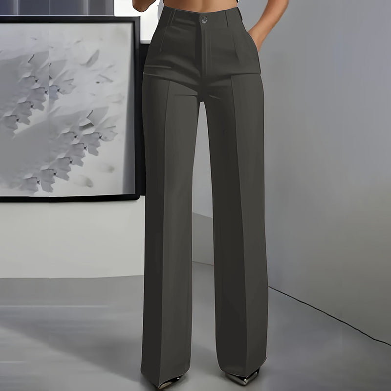 Hoch taillierte Damen-Anzughose mit weitem Bein und Knopfverschluss | A&B - 3 - Annoboutique