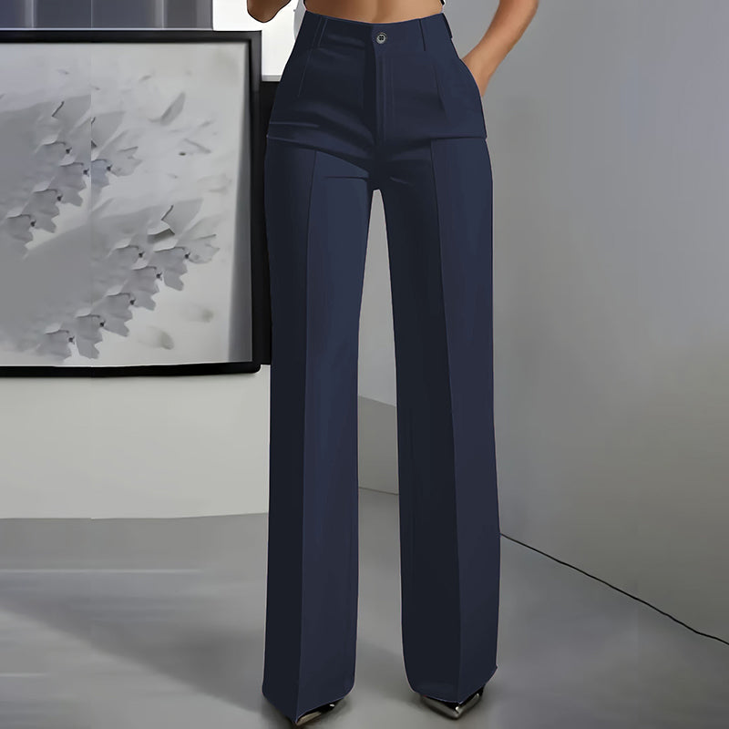 Hoch taillierte Damen-Anzughose mit weitem Bein und Knopfverschluss | A&B - 4 - Annoboutique