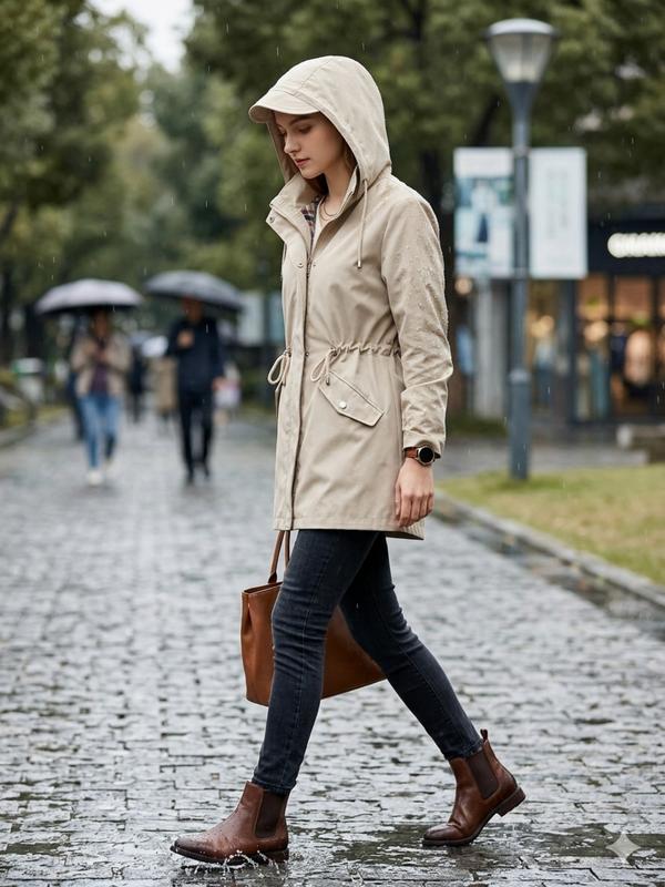 Trenchcoat Damen mit Kapuze und taillierbarem Schnitt | A&B - 12 - Annoboutique
