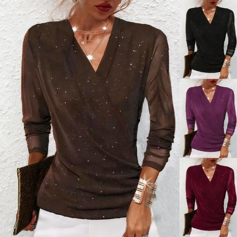 Stilvolle Bluse Damen mit V-Ausschnitt und langen Ärmeln | A&B - 1 - Annoboutique