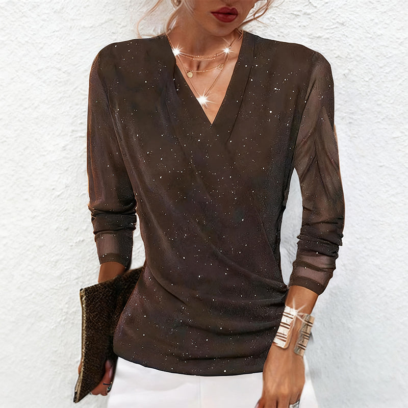 Stilvolle Bluse Damen mit V-Ausschnitt und langen Ärmeln | A&B - 3 - Annoboutique