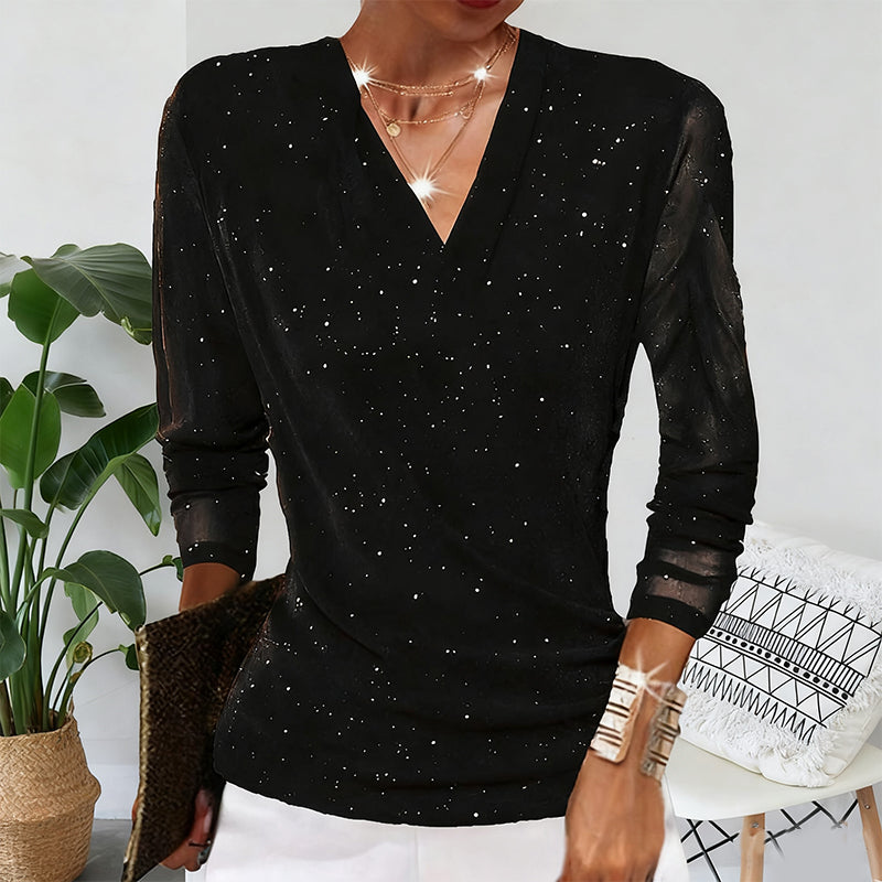 Stilvolle Bluse Damen mit V-Ausschnitt und langen Ärmeln | A&B - 4 - Annoboutique