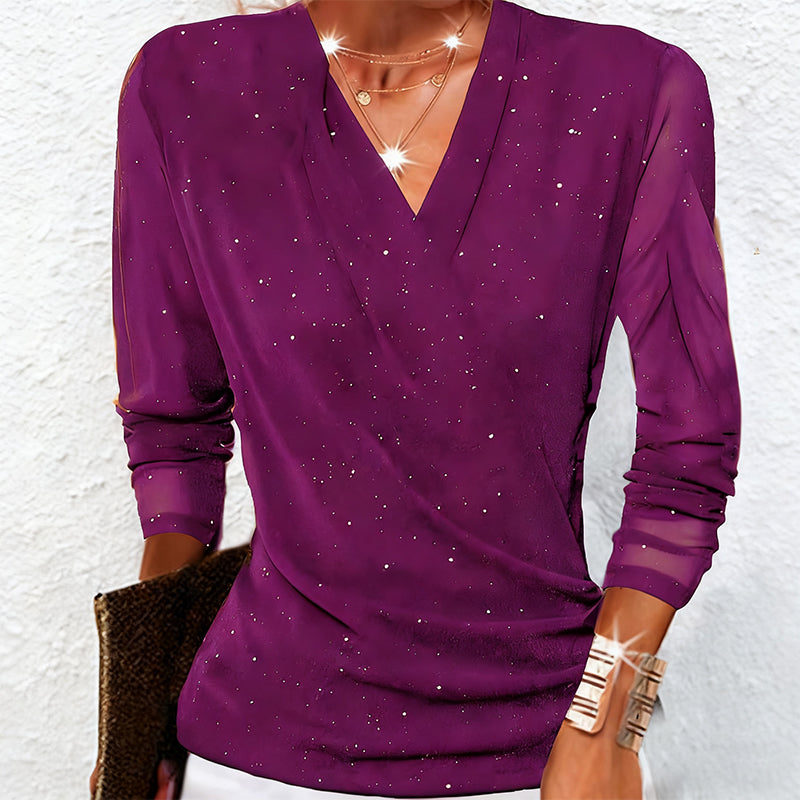 Stilvolle Bluse Damen mit V-Ausschnitt und langen Ärmeln | A&B - 5 - Annoboutique