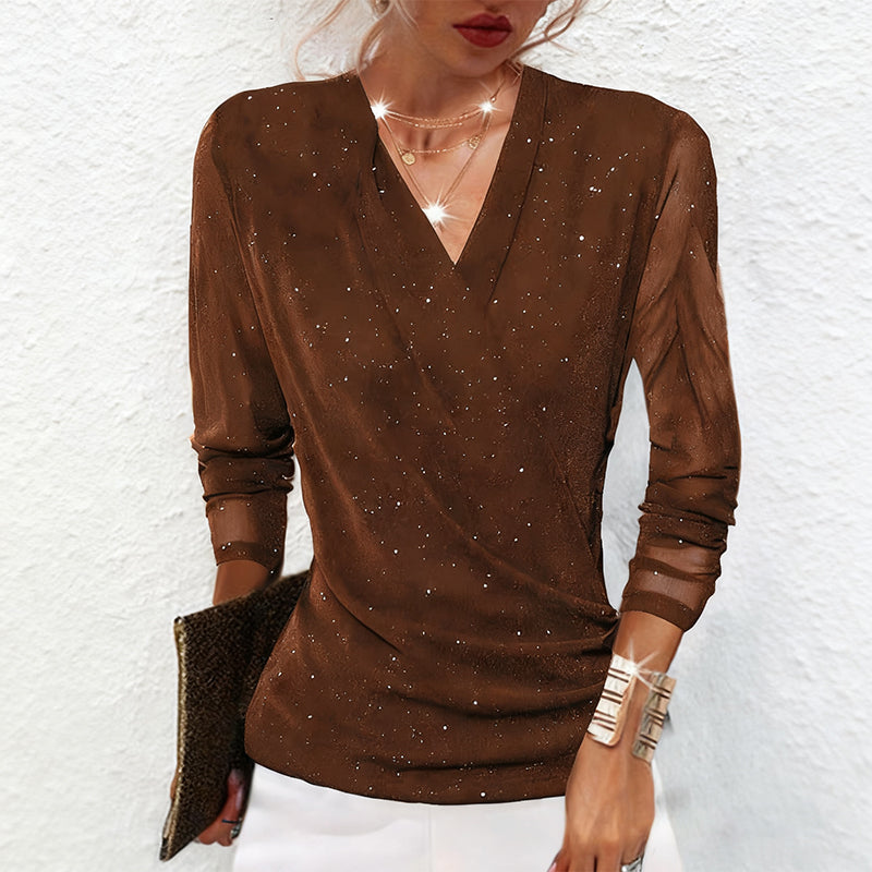 Stilvolle Bluse Damen mit V-Ausschnitt und langen Ärmeln | A&B - 6 - Annoboutique