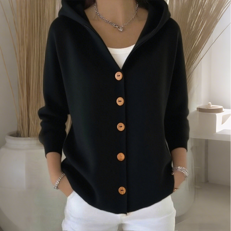 Damen Cardigan mit Kapuze und Knopfverschluss | A&B - 3 - Annoboutique