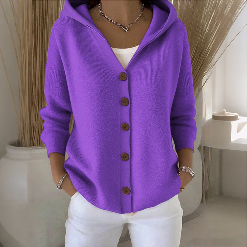 Damen Cardigan mit Kapuze und Knopfverschluss | A&B - 4 - Annoboutique