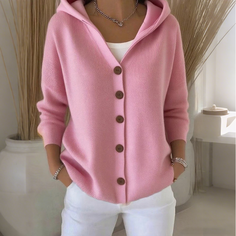 Damen Cardigan mit Kapuze und Knopfverschluss | A&B - 5 - Annoboutique