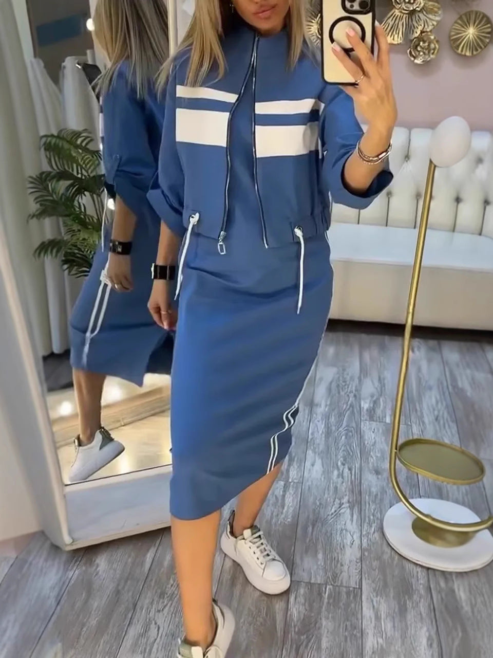 Outfit Damen mit Stehkragen und Kordelzug | A&B - 3 - Annoboutique