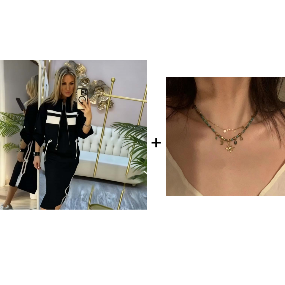 Outfit Damen mit Stehkragen und Kordelzug | A&B - 11 - Annoboutique