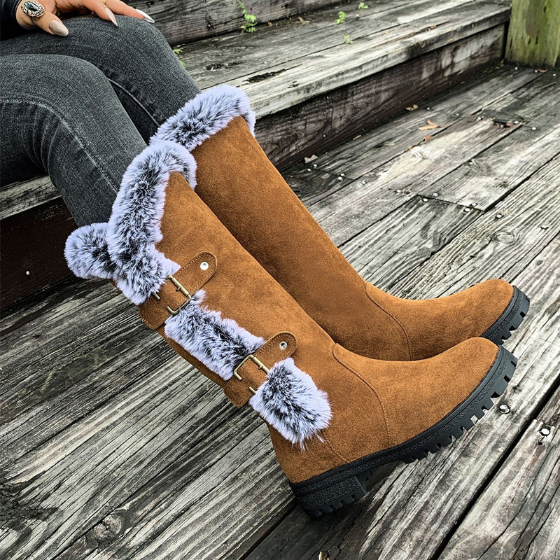 Boots Damen mit modischem Fellkragen und Schnallen-Details | A&B - 1 - Annoboutique